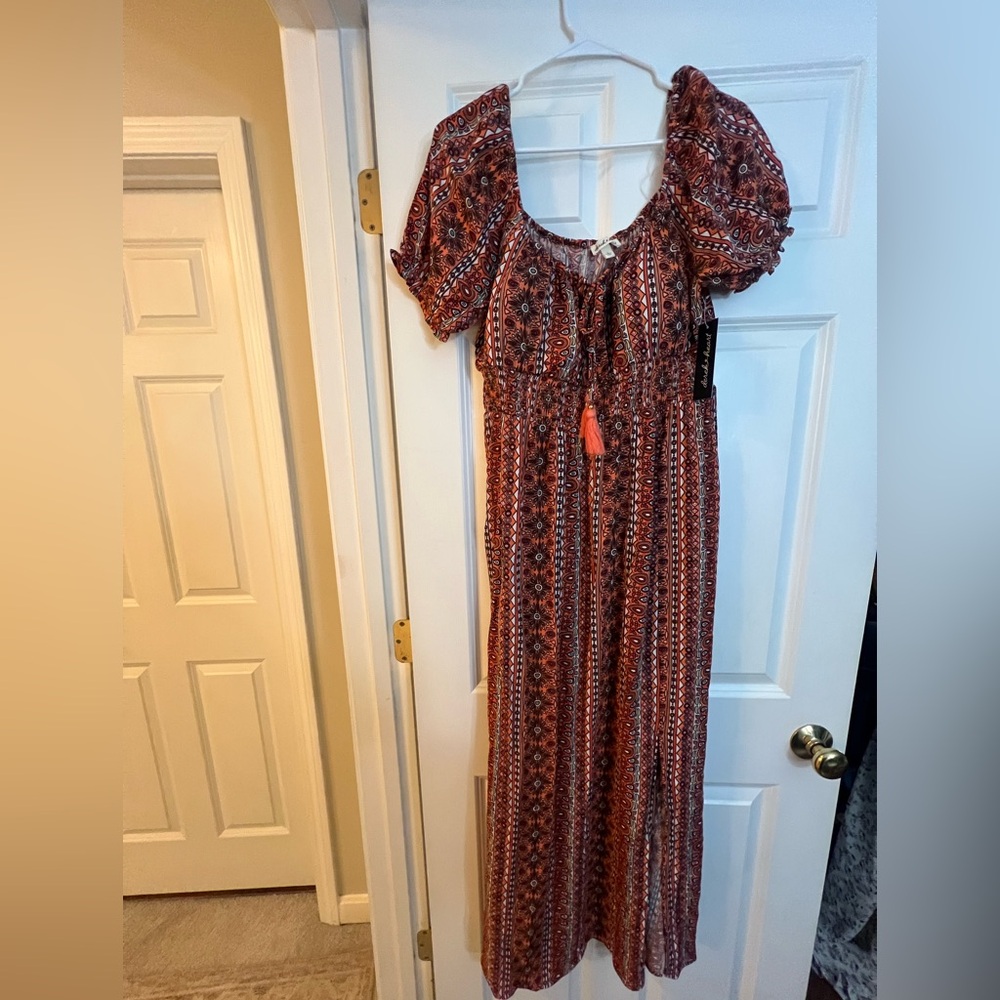 Derek Heart Red and Black Geometric Maxi Dress